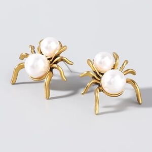 Elegant Gold Spider Pearl Earrings
